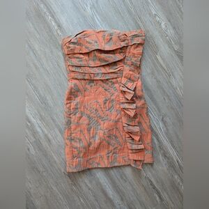 Alexis Coral and Taupe Textured Strapless Top
